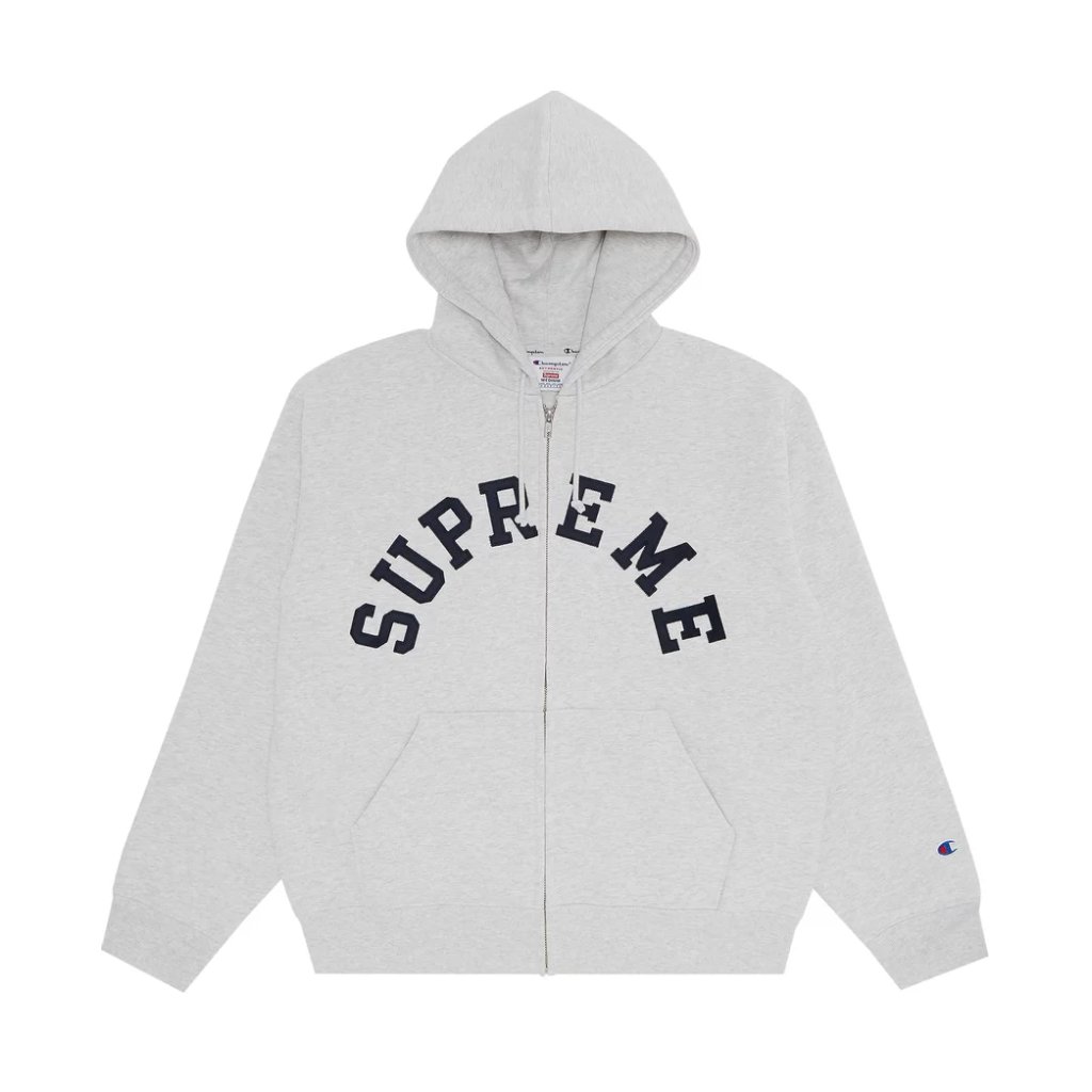 Supreme Champion Zip Up Hooded Sweatshirt Ash Grey BBNSUPPLY